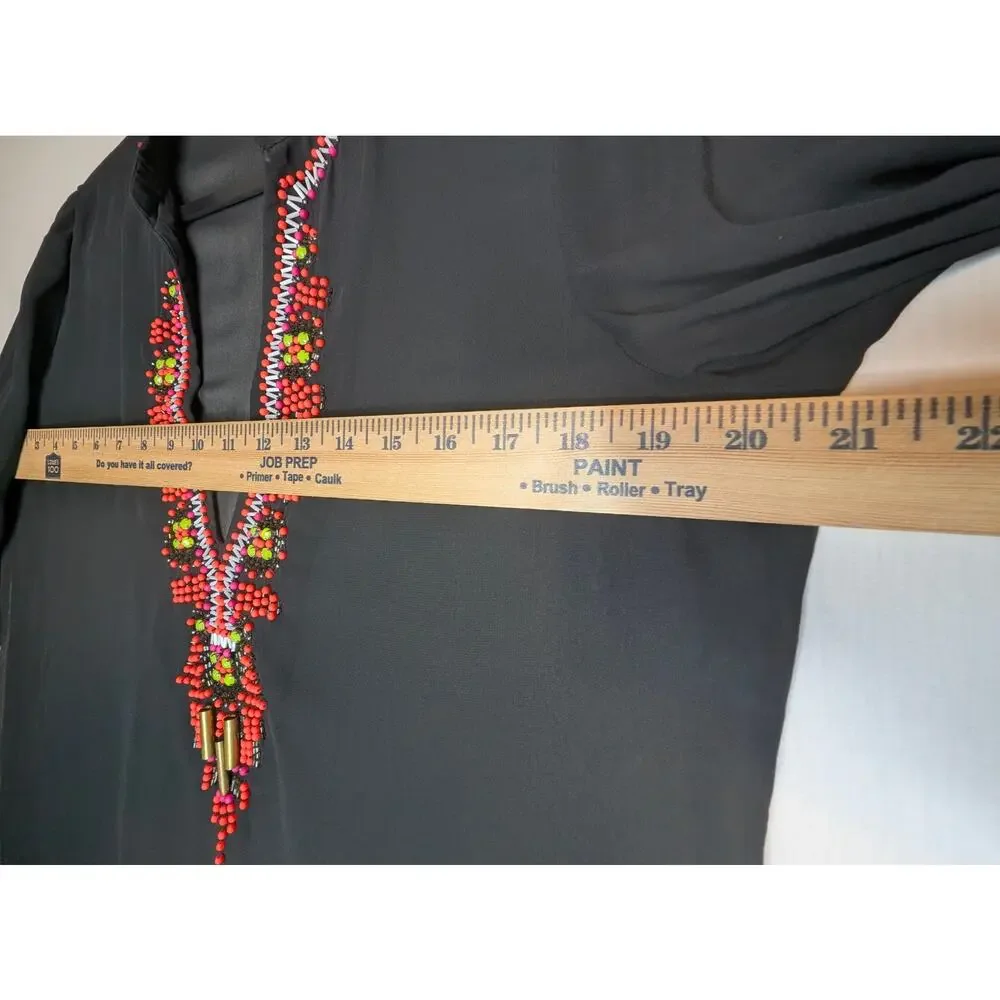 Gianni Bini Resortwear Black Chiffon Beaded Tunic Cover-Up Boho Indie Festival M